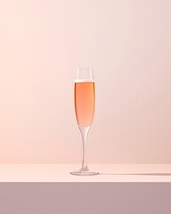 Fototapeta premium Bellini cocktail in a tall champagne flute, minimalist illustration