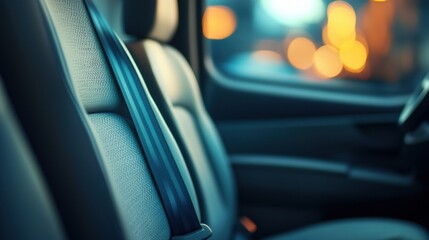 Interior view of a bus featuring seat belts with focus on safety and comfort during travel