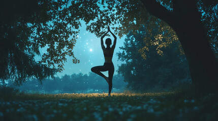 Woman doing yoga in the morning sunlight. Generated AI