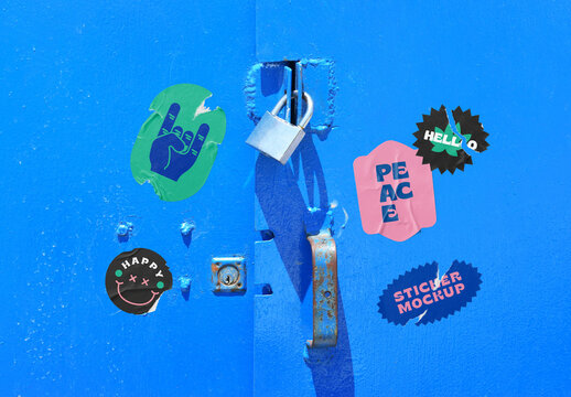 Sticker on Close Metal Door Mockups