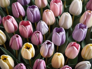 Fototapeta premium Flora spring design, gentle stylish fashion banner, background of tulips in pastel colors