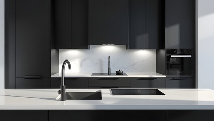 Modern kitchen interior with sink and wooden cabinets