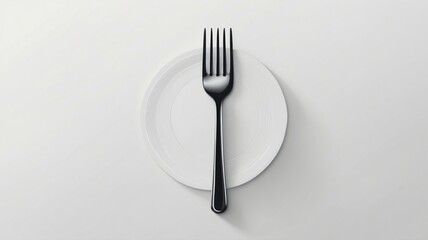 Minimalist Dining Setup A Single Fork on a White Plate Against a Clean Background
