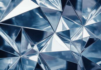 Multifaceted crystal structure reflecting cool blue light