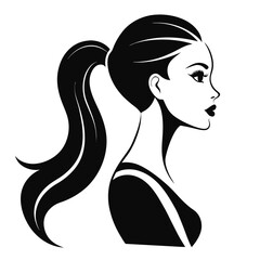 Cute Black Silhouette of Female with Ponytail - Vector Illustration, Cartoon, Clipart, Line Art, Stylish black silhouette of a female with ponytail, perfect for vector, cartoon, and clipart designs