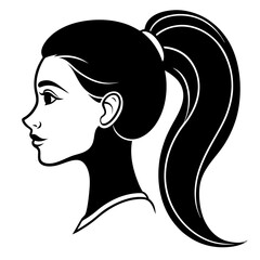 Cute Black Silhouette of Female with Ponytail - Vector Illustration, Cartoon, Clipart, Line Art, Stylish black silhouette of a female with ponytail, perfect for vector, cartoon, and clipart designs