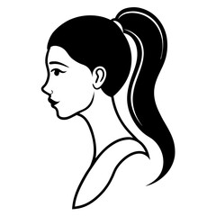 Cute Black Silhouette of Female with Ponytail - Vector Illustration, Cartoon, Clipart, Line Art, Stylish black silhouette of a female with ponytail, perfect for vector, cartoon, and clipart designs