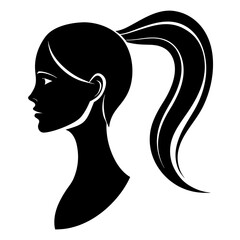 Cute Black Silhouette of Female with Ponytail - Vector Illustration, Cartoon, Clipart, Line Art, Stylish black silhouette of a female with ponytail, perfect for vector, cartoon, and clipart designs