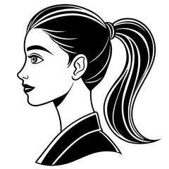 Cute Black Silhouette of Female with Ponytail - Vector Illustration, Cartoon, Clipart, Line Art, Stylish black silhouette of a female with ponytail, perfect for vector, cartoon, and clipart designs