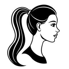 Cute Black Silhouette of Female with Ponytail - Vector Illustration, Cartoon, Clipart, Line Art, Stylish black silhouette of a female with ponytail, perfect for vector, cartoon, and clipart designs