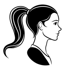 Cute Black Silhouette of Female with Ponytail - Vector Illustration, Cartoon, Clipart, Line Art, Stylish black silhouette of a female with ponytail, perfect for vector, cartoon, and clipart designs