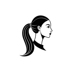 Cute Black Silhouette of Female with Ponytail - Vector Illustration, Cartoon, Clipart, Line Art, Stylish black silhouette of a female with ponytail, perfect for vector, cartoon, and clipart designs