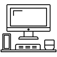 Desktop Computer Icon Vector - Isolated, White Background, Cartoon, Clipart, Line Art, Vector design of a desktop computer icon with a white background, perfect for digital products