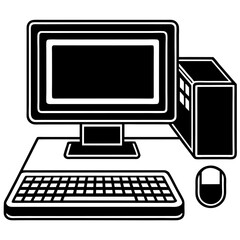 Desktop Computer Icon Vector - Isolated, White Background, Cartoon, Clipart, Line Art, Vector design of a desktop computer icon with a white background, perfect for digital products