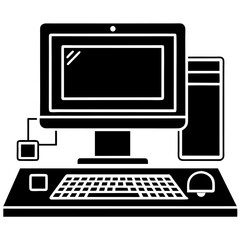 Fototapeta premium Desktop Computer Icon Vector - Isolated, White Background, Cartoon, Clipart, Line Art, Vector design of a desktop computer icon with a white background, perfect for digital products