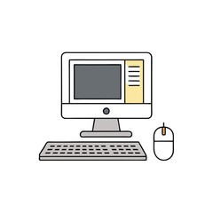 Desktop Computer Icon Vector - Isolated, White Background, Cartoon, Clipart, Line Art, Vector design of a desktop computer icon with a white background, perfect for digital products