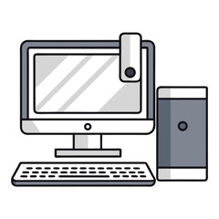 Desktop Computer Icon Vector - Isolated, White Background, Cartoon, Clipart, Line Art, Vector design of a desktop computer icon with a white background, perfect for digital products