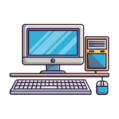 Fototapeta premium Desktop Computer Icon Vector - Isolated, White Background, Cartoon, Clipart, Line Art, Vector design of a desktop computer icon with a white background, perfect for digital products