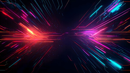 Dynamic Abstract Light Streaks With Pink Purple Blue And Red Bursts On Dark Background With Futuristic Technological Design