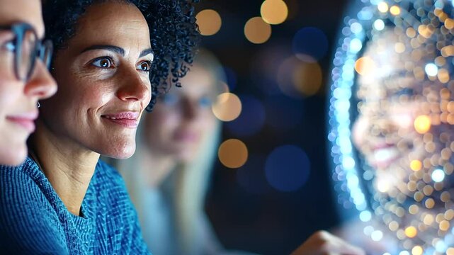 A dynamic scene of women mathematicians collaborating in a vibrant, supportive environment.
