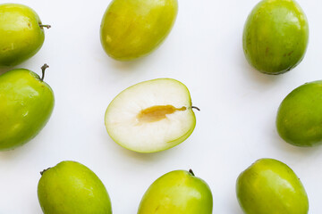 Green jujube fruits on white background.