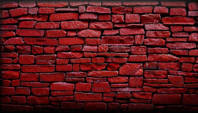 a red stone wall with a black border