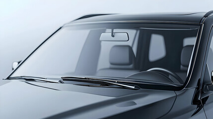 Fototapeta premium Close-Up View of a Sleek Dark Gray Car Windshield With Clean Wipers and a Reflective Surface in a Studio Setting