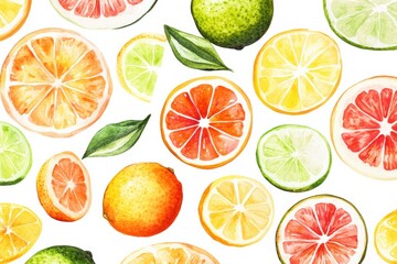 Obraz premium Vibrant watercolor pattern of citrus fruits for summer decor