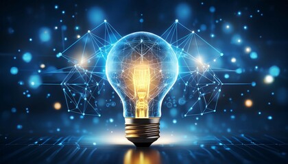conceptual image of innovation and ai featuring a glowing lightbulb with a digital network symbolizing creativity leadership and business success