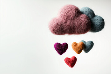 Obraz premium Plush clouds raining colorful hearts