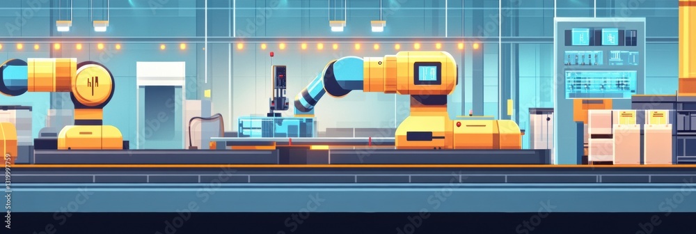 Aufkleber Automated factory showcasing advanced robotic machines and AI technology controlling production processes efficiently