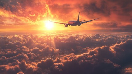 Sunset Flight Above the Clouds: A Breathtaking Aerial View