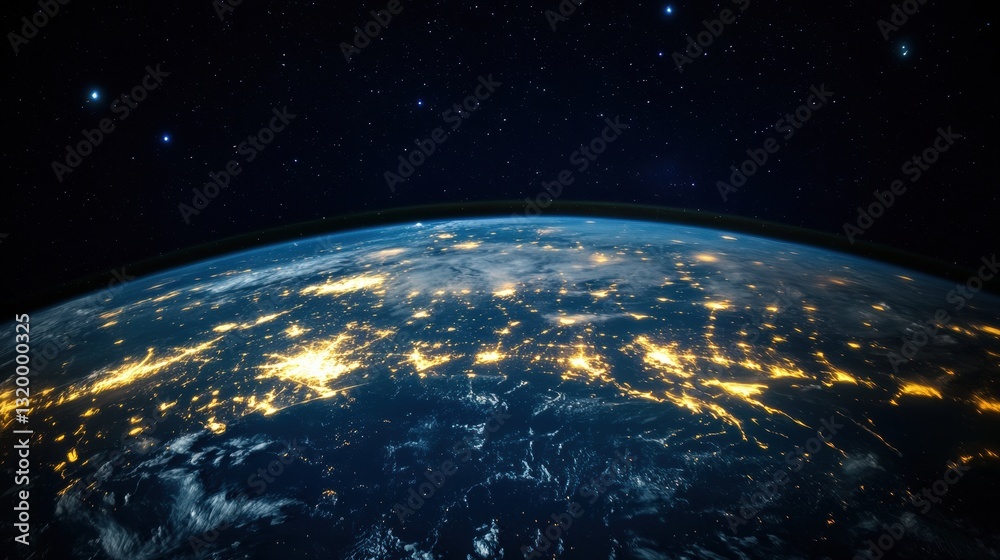 Leinwandbilder Night view of planet earth showcasing illuminated lines of global communication and connection from space