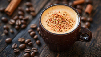 A cup of coffee sprinkled with a hint of nutmeg