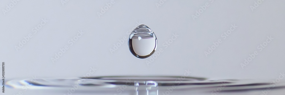 Poster close up macro shot of a clear water drop forming from a water filter with bright reflections and cl