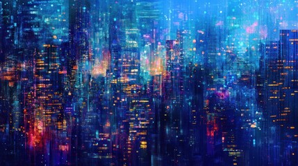 Fototapeta premium Cyberpunk Cityscape: A Digital Metropolis at Night