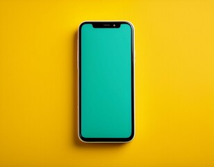 mobile phone on a vibrant yellow background with a teal screen