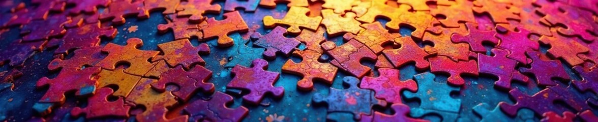 International team collaborating on vibrant jigsaw puzzle , diverse team, puzzle pieces, completion