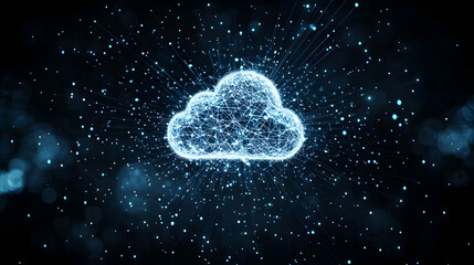 Abstract Glowing Blue Cloud Computing Visualization With Futuristic Digital Technology and Data Storage Depiction on a Dark Background