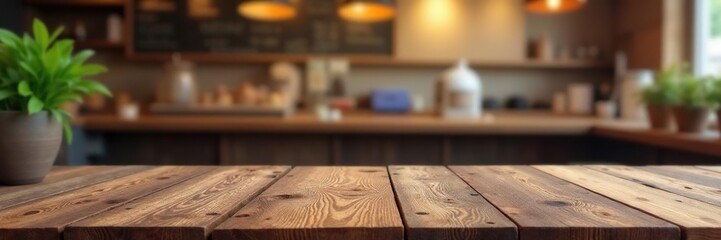 Rustic wooden tabletop, blurred cafe bokeh background, menu, drink photography