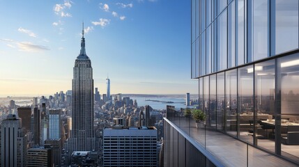 Stunning Panoramic View of Manhattan Skyline from a Modern Skyscraper