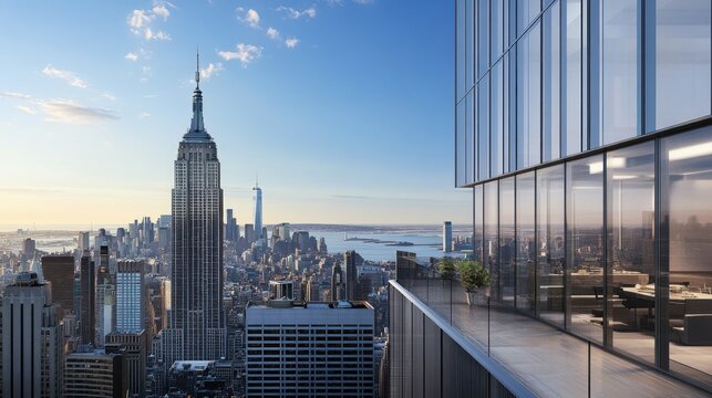 Stunning Panoramic View of Manhattan Skyline from a Modern Skyscraper
