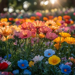 Obraz premium Sunlight flowers blooming garden high resolution hd photo