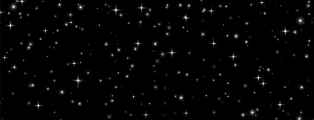 White stars background, shiny sparkles overlay, magic flares, starry night concept. Vector illustration.