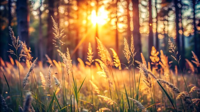 sunset in the forest