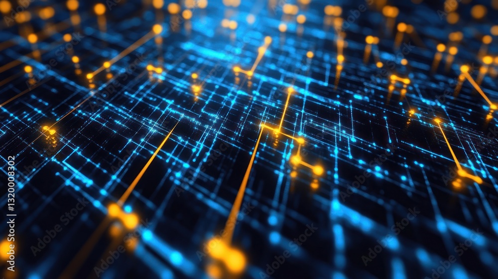 Poster abstract digital network: glowing circuitry and data streams