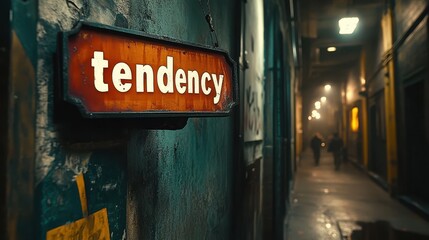 Fototapeta premium An Urban Setting Illuminated by a Vintage Neon Sign Reading 'Tendency' Adding Character and Ambiance to a Narrow Alleyway at Night