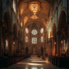 Obraz premium Sunlight gothic cathedral interior glass high resolution hd photo