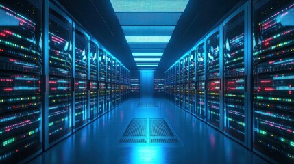 Obraz premium Illuminated Server Room: A Digital Infrastructure