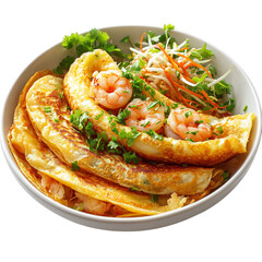 A Bowl of Vietnamese B&aacute;nh X&egrave;o Crispy Crepes Filled with Shrimp and Vegetables Isolated on Transparent Background
